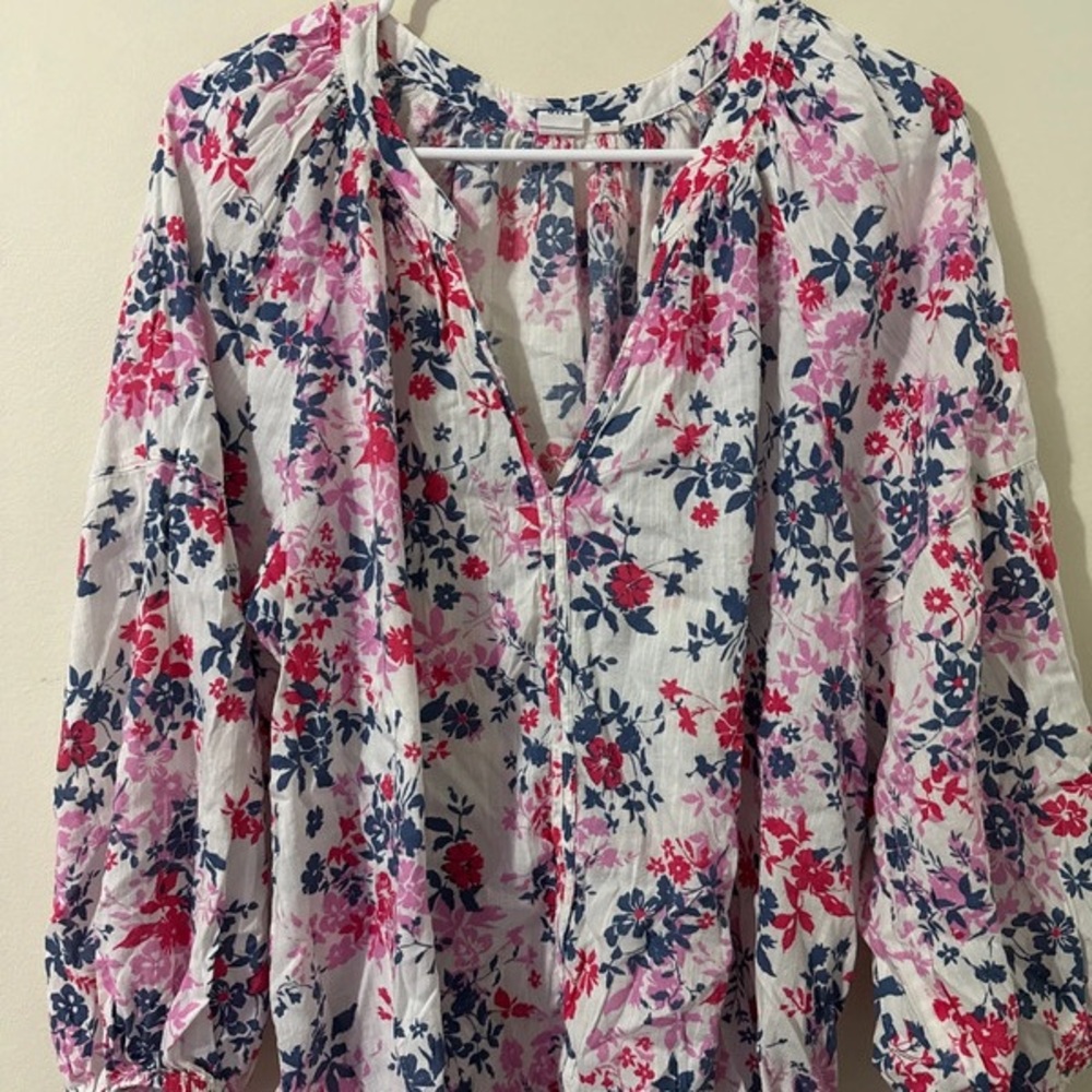GAP Pink and White Ruffled Long Sleeve Blouse